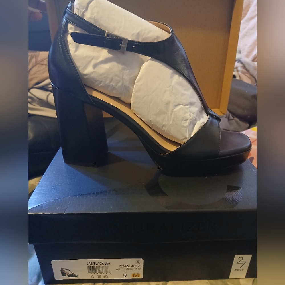 Naturalizer Black Open-Toe Heels